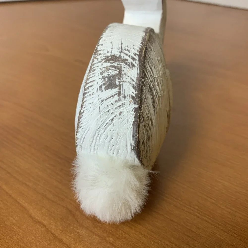 Whitewash Bunny Rabbit With Cotton Tail 6”x5” Resin